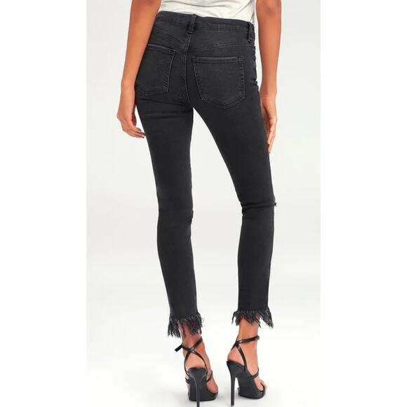 Free People Great‎ Heights Frayed Skinny Jeans Black Size 31 - Picture 2 of 10